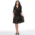 Young17 Plus Size Lace Dress Women Sexy V-Neck Half Sleeve A-line Party gown Knee-Length large size dress Plus Size Lace Dresses