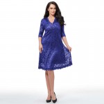 Young17 Plus Size Lace Dress Women Sexy V-Neck Half Sleeve A-line Party gown Knee-Length large size dress Plus Size Lace Dresses