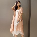 YuooMuoo 2016 Plus Size 2 Piece Set Women Summer Dress Casual Asymmetrical Korean Dress Women Clothing Long Vintage Linen Dress