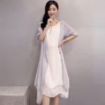 YuooMuoo 2016 Plus Size 2 Piece Set Women Summer Dress Casual Asymmetrical Korean Dress Women Clothing Long Vintage Linen Dress