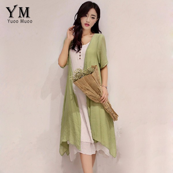 YuooMuoo 2016 Plus Size 2 Piece Set Women Summer Dress Casual Asymmetrical Korean Dress Women Clothing Long Vintage Linen Dress