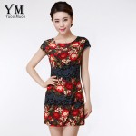 YuooMuoo 2016 Summer Dress Vintage Print Floral Women Dress Female Novelty Casual Mini Flower Dress Cute Women Clothing XXXXL