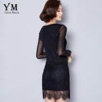 YuooMuoo 2017 New High Quality Embroidery Women Black Dress Fashion Spring Autumn Lace Dress Casual Long Sleeve Korean Dress