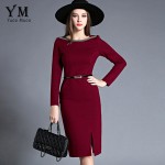 YuooMuoo New High Quality Spring Women Work Dress O-neck Elegant OL Office Dress European Fashion Front Slit Pencil Dress