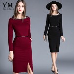 YuooMuoo New High Quality Spring Women Work Dress O-neck Elegant OL Office Dress European Fashion Front Slit Pencil Dress