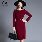 YuooMuoo New High Quality Spring Women Work Dress O-neck Elegant OL Office Dress European Fashion Front Slit Pencil Dress