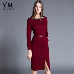 YuooMuoo New High Quality Spring Women Work Dress O-neck Elegant OL Office Dress European Fashion Front Slit Pencil Dress