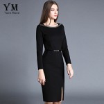 YuooMuoo New High Quality Spring Women Work Dress O-neck Elegant OL Office Dress European Fashion Front Slit Pencil Dress