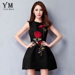 YuooMuoo New Women Dress European Style Elegant Rose Embroidery Dress A-line Short Party Dresses Red Dress for Women