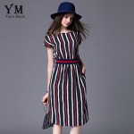 YuooMuoo Plus Size European Fashion Women Dress Knee-length Casual Striped Dress Batwing Sleeve Elegant Ladies Dress