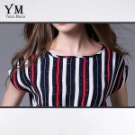 YuooMuoo Plus Size European Fashion Women Dress Knee-length Casual Striped Dress Batwing Sleeve Elegant Ladies Dress