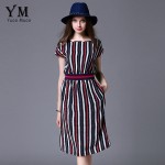 YuooMuoo Plus Size European Fashion Women Dress Knee-length Casual Striped Dress Batwing Sleeve Elegant Ladies Dress