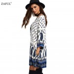 ZAFUL 2017 New Spring Women Vintage Dress V-neck Print Long Sleeve dress Loose Casual dress Mini Ethnic Dress Feminino Vestidos