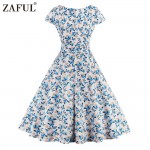 ZAFUL 2017 Vintage Butterfly Print Summer Dress Women Robe Rockabilly Feminino Vestidos Hepburn 50s 60s retro dresses Plus Size