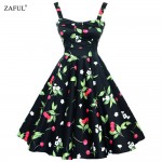 ZAFUL 4XL Women Dress Summer Sleeveless Casual Retro Vintage 1950s 60s Cherry Big Swing Mini Floral Dresses Big Plus Size