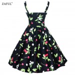 ZAFUL 4XL Women Dress Summer Sleeveless Casual Retro Vintage 1950s 60s Cherry Big Swing Mini Floral Dresses Big Plus Size