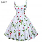 ZAFUL 4XL Women Dress Summer Sleeveless Casual Retro Vintage 1950s 60s Cherry Big Swing Mini Floral Dresses Big Plus Size