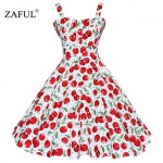 ZAFUL 4XL Women Dress Summer Sleeveless Casual Retro Vintage 1950s 60s Cherry Big Swing Mini Floral Dresses Big Plus Size