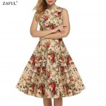 ZAFUL 4XL Women summer vintage Dress Audrey Hepburn 1950 60S O neck Sleeveless Floral Print Patry Retro Dress Female Vestidos