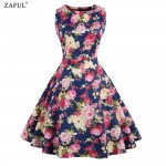 ZAFUL 4XL Women summer vintage Dress Audrey Hepburn 1950 60S O neck Sleeveless Floral Print Patry Retro Dress Female Vestidos