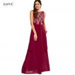 ZAFUL Black Bordeaux Elegant Women Luxury A-Line Vintage Dress M~2XL Lace Maxi Party Prom Chiffon Dress Feminine vestidos Dress