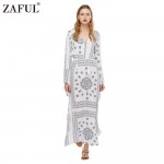 ZAFUL Brand 2017 Women Boho Ethnic Print Maxi Dress Vintage Long Flare Sleeve Retro Casual Party Dresses Long Dress