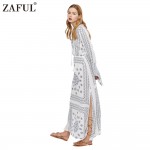 ZAFUL Brand 2017 Women Boho Ethnic Print Maxi Dress Vintage Long Flare Sleeve Retro Casual Party Dresses Long Dress