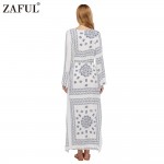 ZAFUL Brand 2017 Women Boho Ethnic Print Maxi Dress Vintage Long Flare Sleeve Retro Casual Party Dresses Long Dress