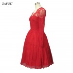 ZAFUL Brand Elegant Style Women Lace Crochet 60s Vintaeg Dress V Neck Long Sleeves Party Prom Ball Gown Swing Feminino Vestidos