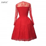 ZAFUL Brand Elegant Style Women Lace Crochet 60s Vintaeg Dress V Neck Long Sleeves Party Prom Ball Gown Swing Feminino Vestidos