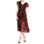 ZAFUL Brand Women Summer Cocktail Party Flower Dress Elegant A Line Rose Floral Mid-Calf Appliques Dress Club Vestidos de feast 