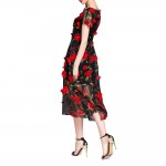 ZAFUL Brand Women Summer Cocktail Party Flower Dress Elegant A Line Rose Floral Mid-Calf Appliques Dress Club Vestidos de feast 