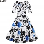 ZAFUL Elegance Style Women Rose Floral Print Vintage Dress 60s Swing Retro Party Dress Feminino Vestidos 2018 New Summer Dresses