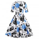 ZAFUL Elegance Style Women Rose Floral Print Vintage Dress 60s Swing Retro Party Dress Feminino Vestidos 2018 New Summer Dresses