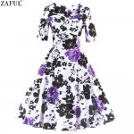 ZAFUL Elegance Style Women Rose Floral Print Vintage Dress 60s Swing Retro Party Dress Feminino Vestidos 2018 New Summer Dresses