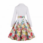 ZAFUL Floral Print Cotton Women White Dress Long Sleeves Belts Party Ball Gown Plus Size Retro Swing Dresses Feminino Vestidos