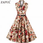 ZAFUL Floral Print Vintage Midi Dress Women Sleeveless Party Dresses Plus Size Summer Retro Dress Feminino Rockabilly Vestidos