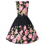 ZAFUL L~4XL Black Rose Floral Summer Women Dress Aurdey Vintage o-neck sleeveless Dress ball gown Casual party Feminino Vestidos