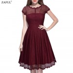 ZAFUL New Black Women Retro Dress Audery Vintage Elegant 1950S 60S Short Sleeve Big Hem Lace Party Dresses Feminino Vestidos