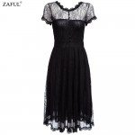 ZAFUL New Black Women Retro Dress Audery Vintage Elegant 1950S 60S Short Sleeve Big Hem Lace Party Dresses Feminino Vestidos