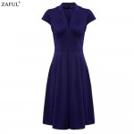 ZAFUL New Women Retro Dress Audery Hepbum Vintage Elegant 1950S 60S Short Sleeve Sexy V Neck Party Dresses Feminino Vestidos