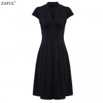 ZAFUL New Women Retro Dress Audery Hepbum Vintage Elegant 1950S 60S Short Sleeve Sexy V Neck Party Dresses Feminino Vestidos