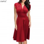 ZAFUL New Women Retro Dress Audery Hepbum Vintage Elegant 1950S 60S Short Sleeve Sexy V Neck Party Dresses Feminino Vestidos