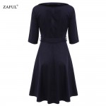 ZAFUL New Women Retro Dress Audery Vintage Elegant 1950S 60S half Sleeve Big Hem button Party Dresses Feminino Vestidos