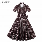 ZAFUL Plus Size S-4XL Women Retro Dress 50s 60s Vintage Rockabilly Swing feminino vestidos V neck short sleeves Dot print dress