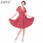 ZAFUL Plus Size S-4XL Women Retro Dress 50s 60s Vintage Rockabilly Swing feminino vestidos V neck short sleeves Dot print dress