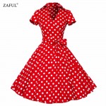 ZAFUL Plus Size S-4XL Women Retro Dress 50s 60s Vintage Rockabilly Swing feminino vestidos V neck short sleeves Dot print dress