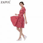 ZAFUL Plus Size S-4XL Women Retro Dress 50s 60s Vintage Rockabilly Swing feminino vestidos V neck short sleeves Dot print dress