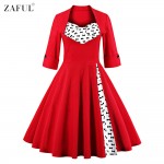 ZAFUL Plus Size S~4XL Women Elegant Vintage Swing Dress Party Dresses 3/4 Sleeves Square Neck 60s Rockabilly Feminino Vestidos