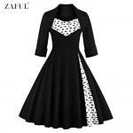 ZAFUL Plus Size S~4XL Women Elegant Vintage Swing Dress Party Dresses 3/4 Sleeves Square Neck 60s Rockabilly Feminino Vestidos